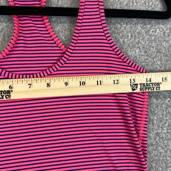 Lululemon Cool Racerback tank hot pink with blue stripes S straight hem - Picture 4 of 5
